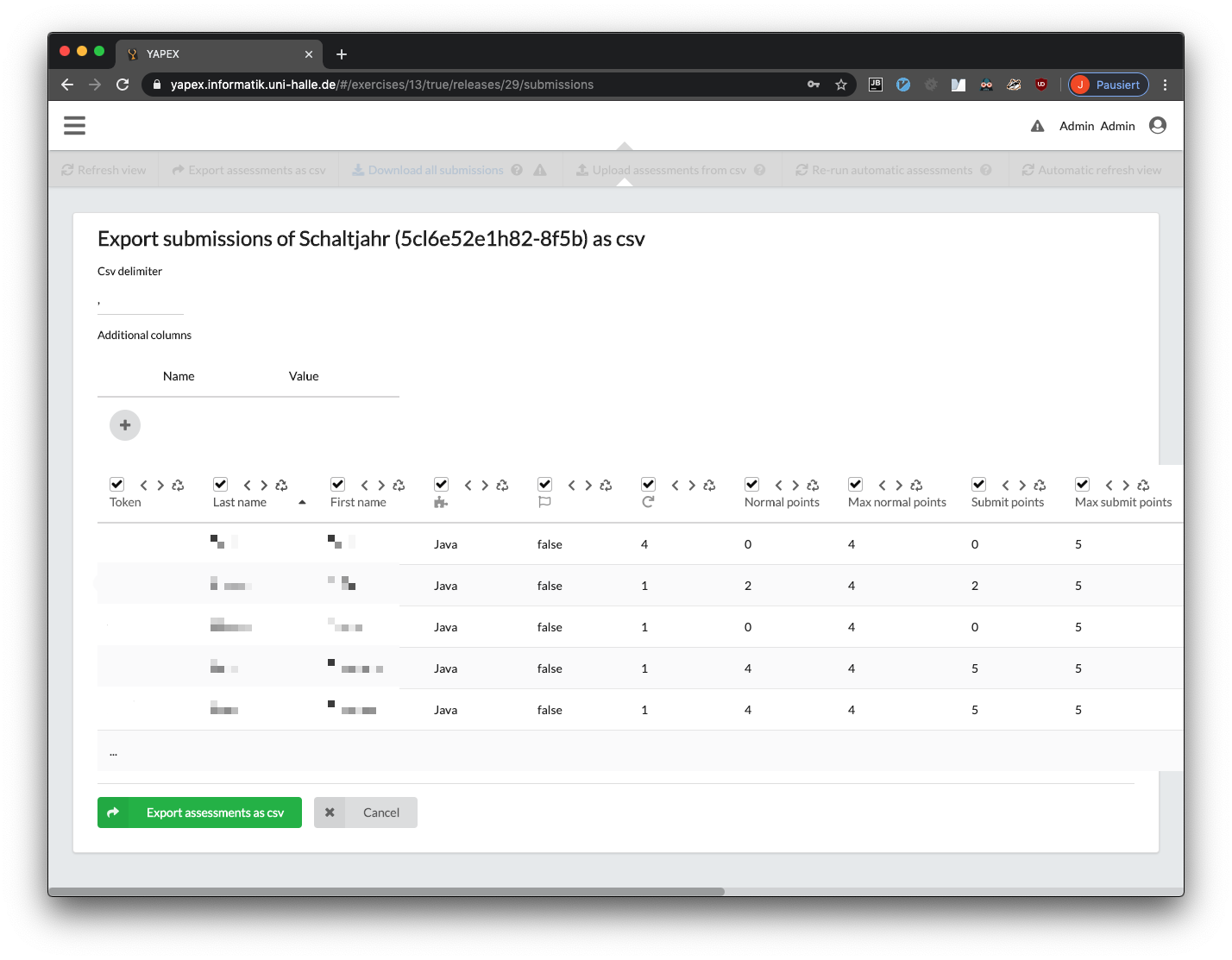 Bewertungen exportieren